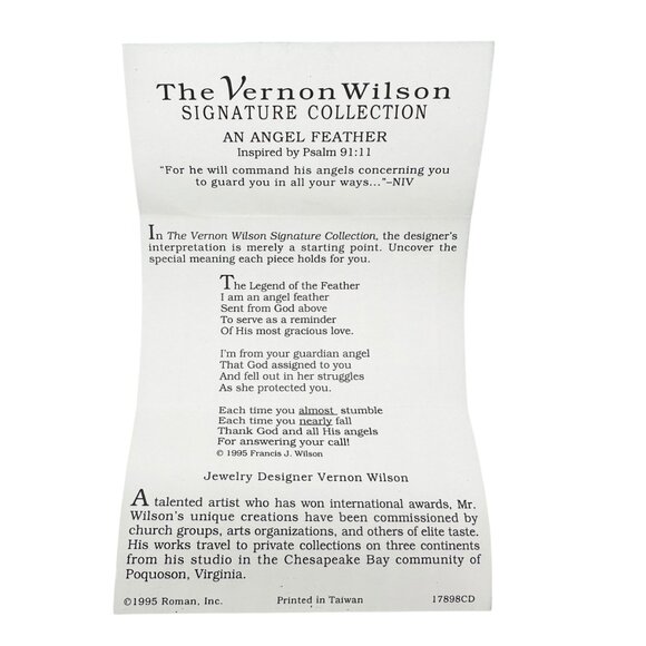 Angel Feather Necklace Austrian Crystal Gold Tone Vernon Wilson Signature in Box - Picture 4 of 9